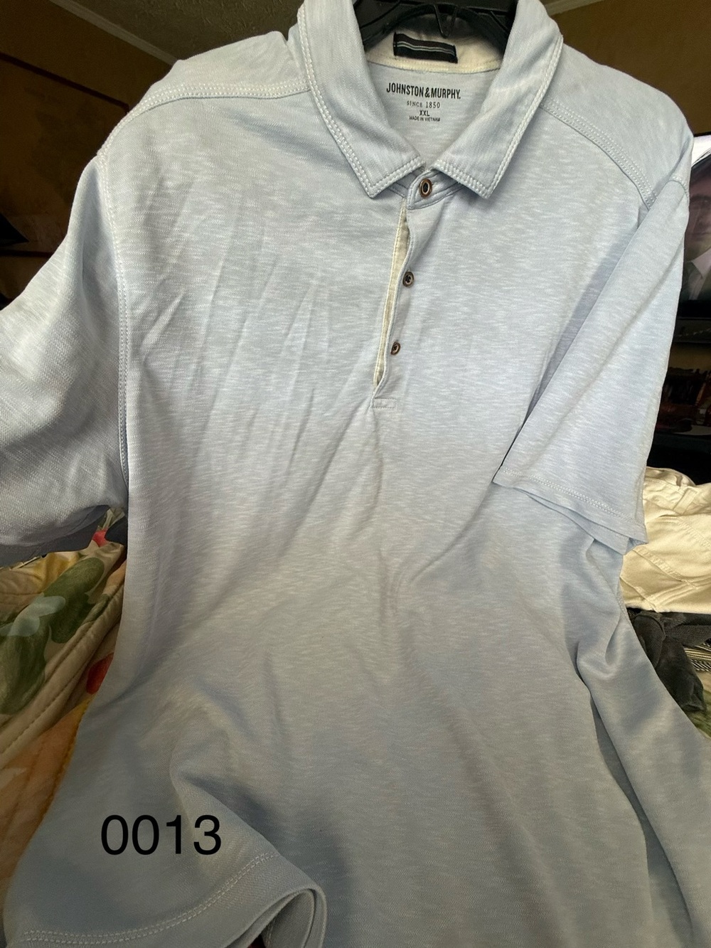 Johnston & Murphy Pale Blue Short-Sleeve Polo 0013
